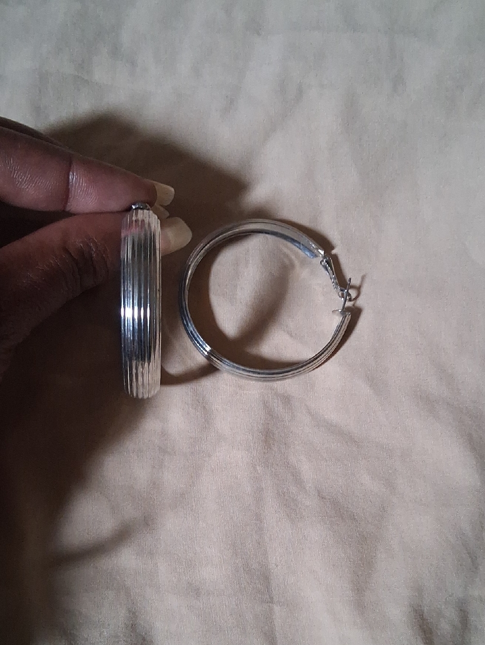 Silver Ribbed Hoop Earrings